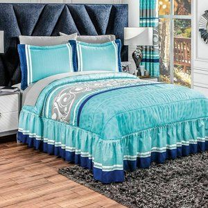 Intima Hogar Blue Microfiber Queen Bedspread Set